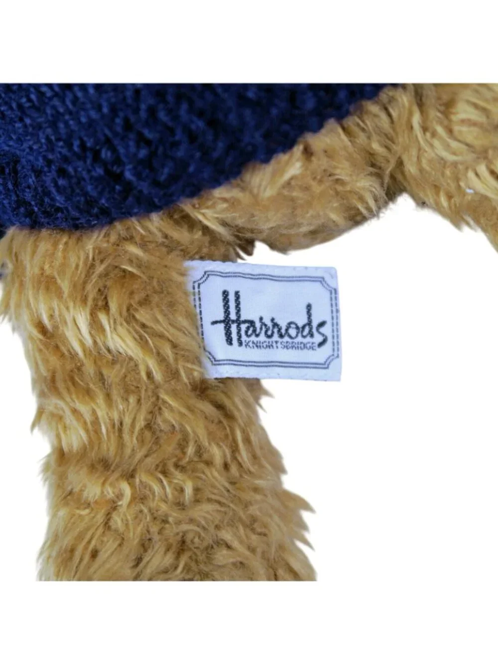 Harrods Knightsbridge 12-Inch Teddy Bear Blue Knit Sweater Gold Embroidery